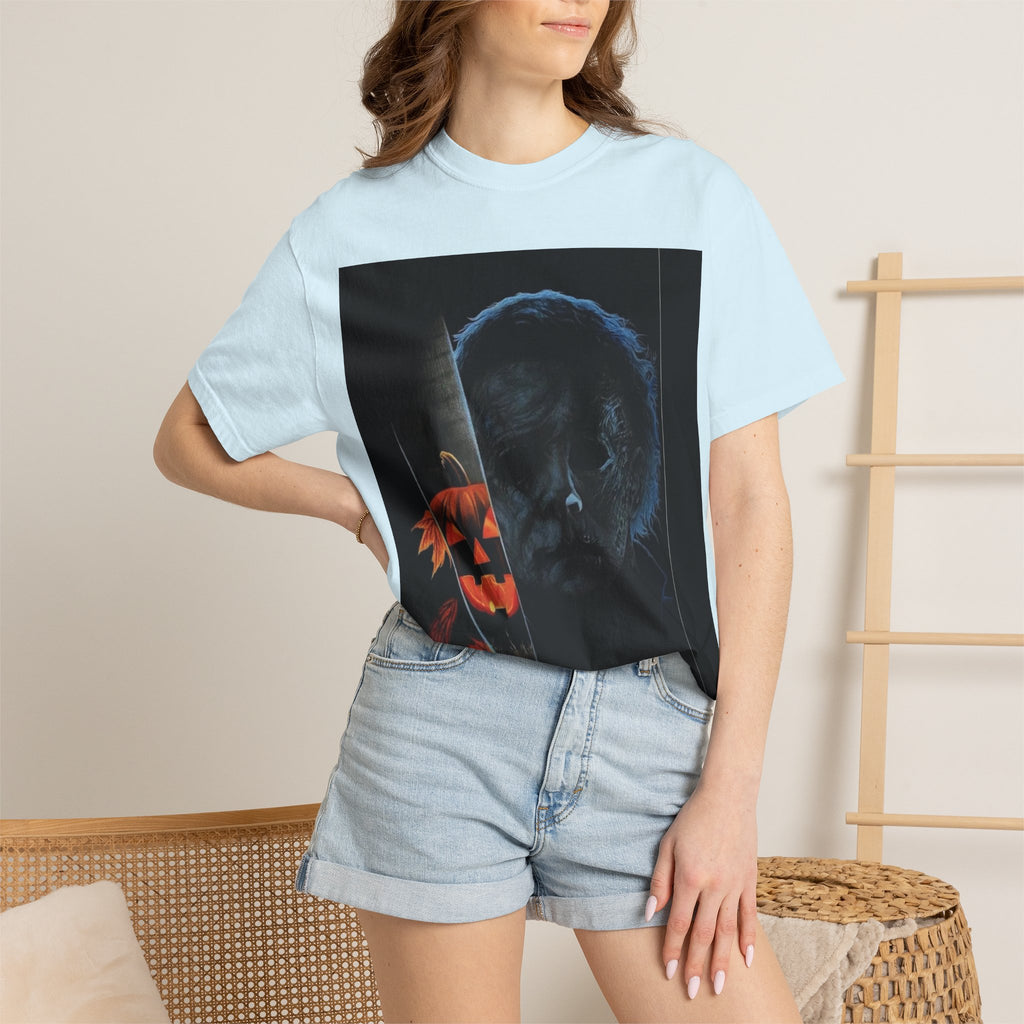 T-Shirt — Halloween Split-Face Pumpkin & Michael Myers Horror Graphic