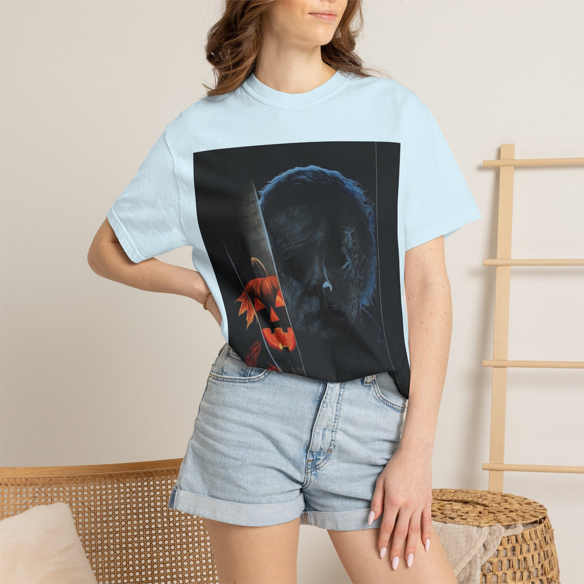 T-Shirt — Halloween Split-Face Pumpkin & Michael Myers Horror Graphic