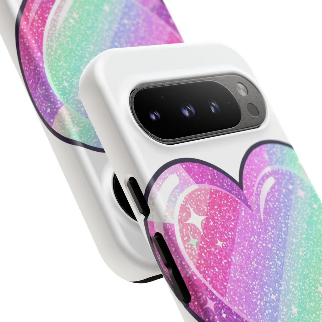Pastel Glitter Heart Tough Phone Case — Cute Protective Phone Cover