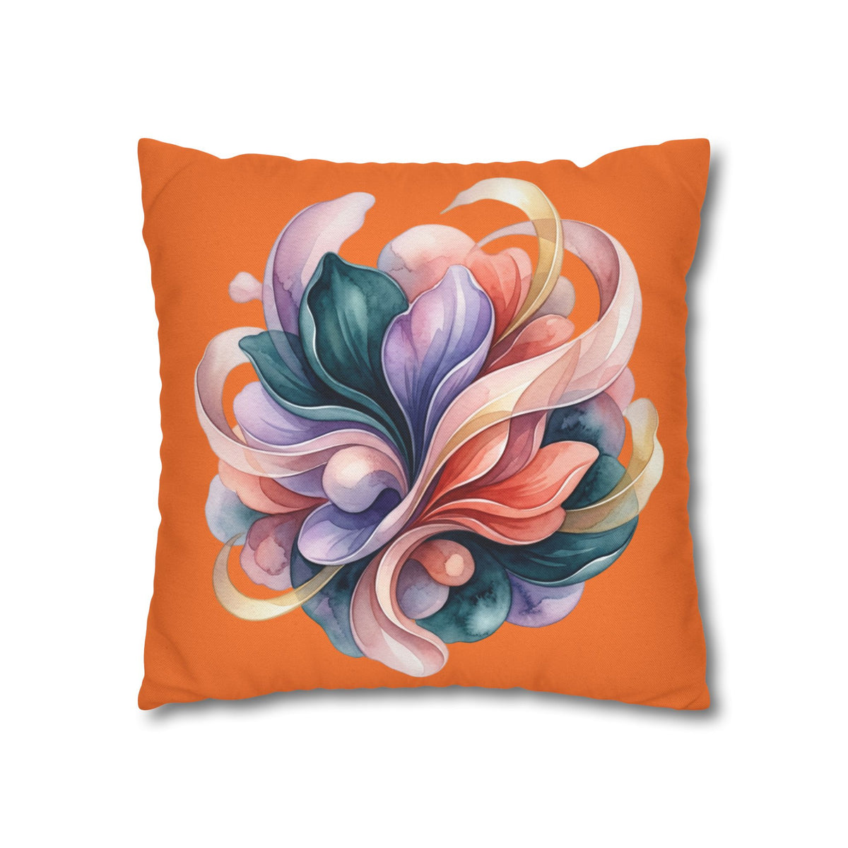 Abstract Floral Throw Pillowcase — Colorful Swirl Design on Orange