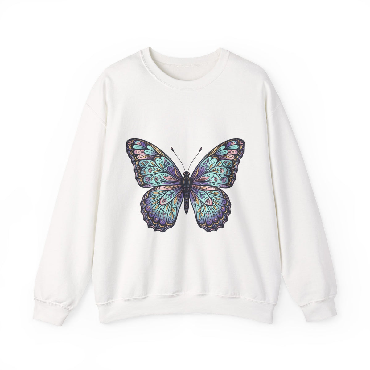 Butterfly Crewneck Sweatshirt – Teal Purple Watercolor Wing Design