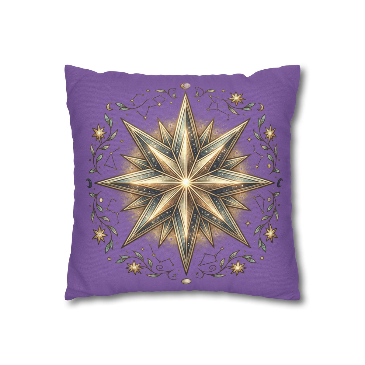 Star Print Light Purple Spun Polyester Square Pillowcase