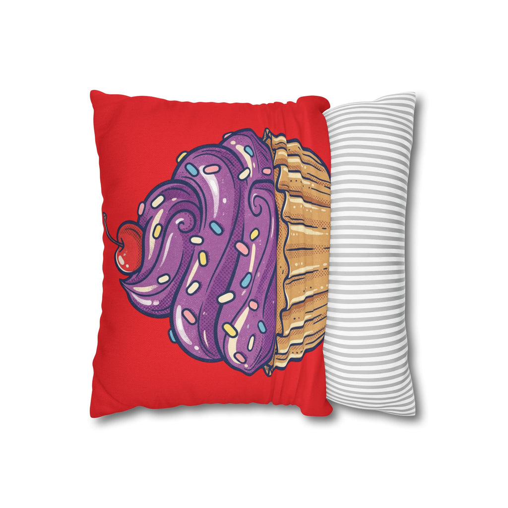 Cupcake Art Pillowcase — Purple Frosting Dessert Throw Pillow Cover- Red