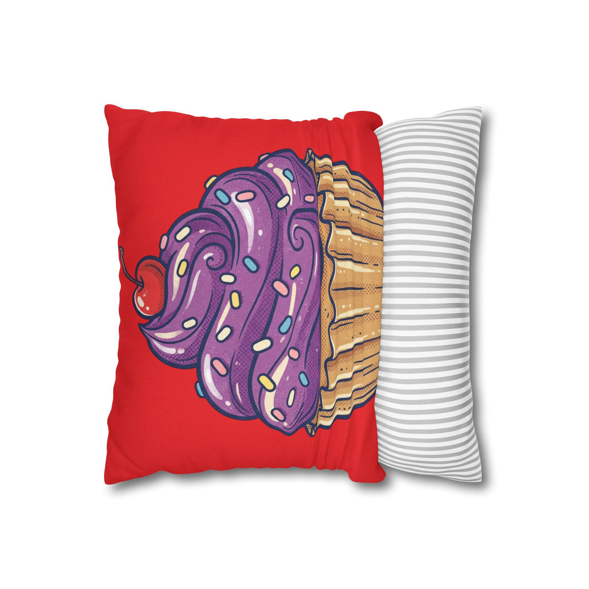 Cupcake Art Pillowcase — Purple Frosting Dessert Throw Pillow Cover- Red