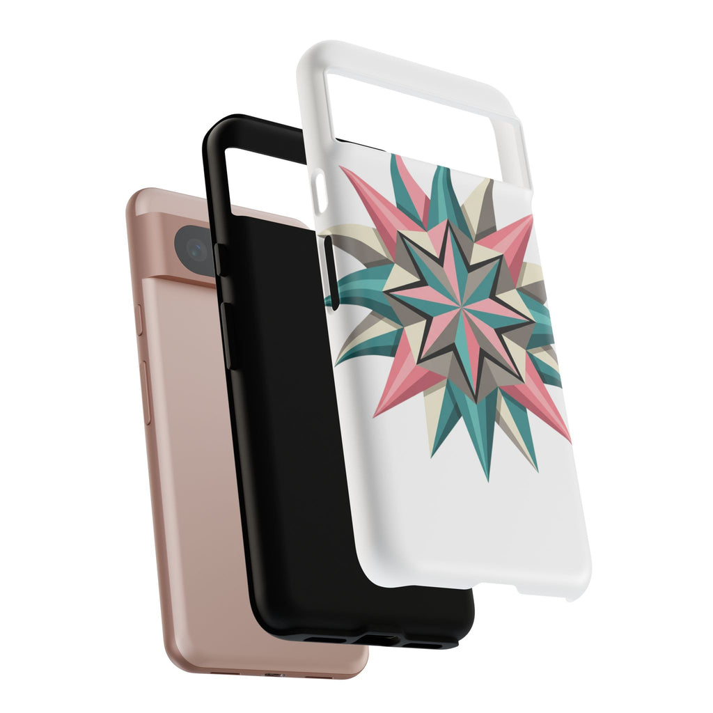 Geometric Star Tough Phone Case – Pink Teal Compass Design