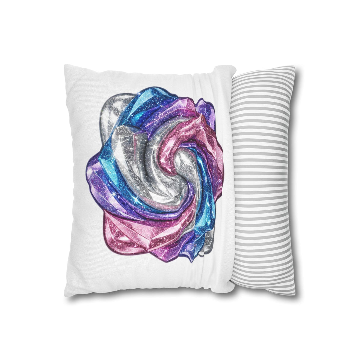 3D Glitter Design White Spun Polyester Square Pillowcase