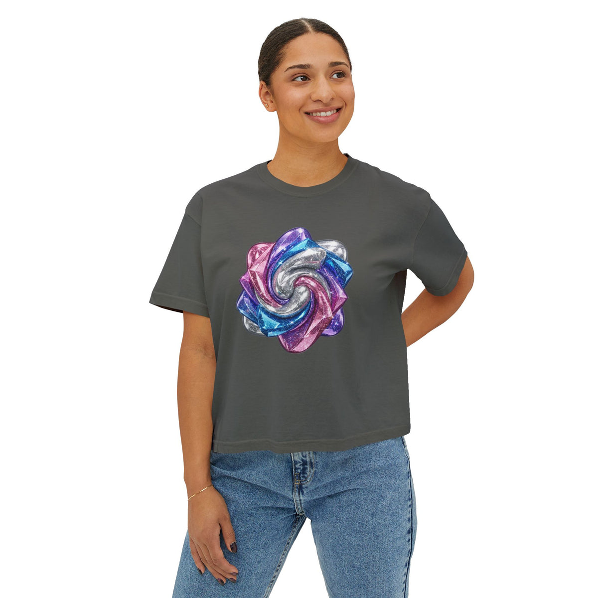 3D Glitter Design Women's Boxy Tee