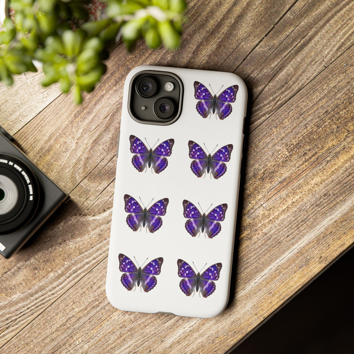 Purple Butterfly Tough Phone Case — Durable Protective iPhone Case with Repeating Butterfly Pattern