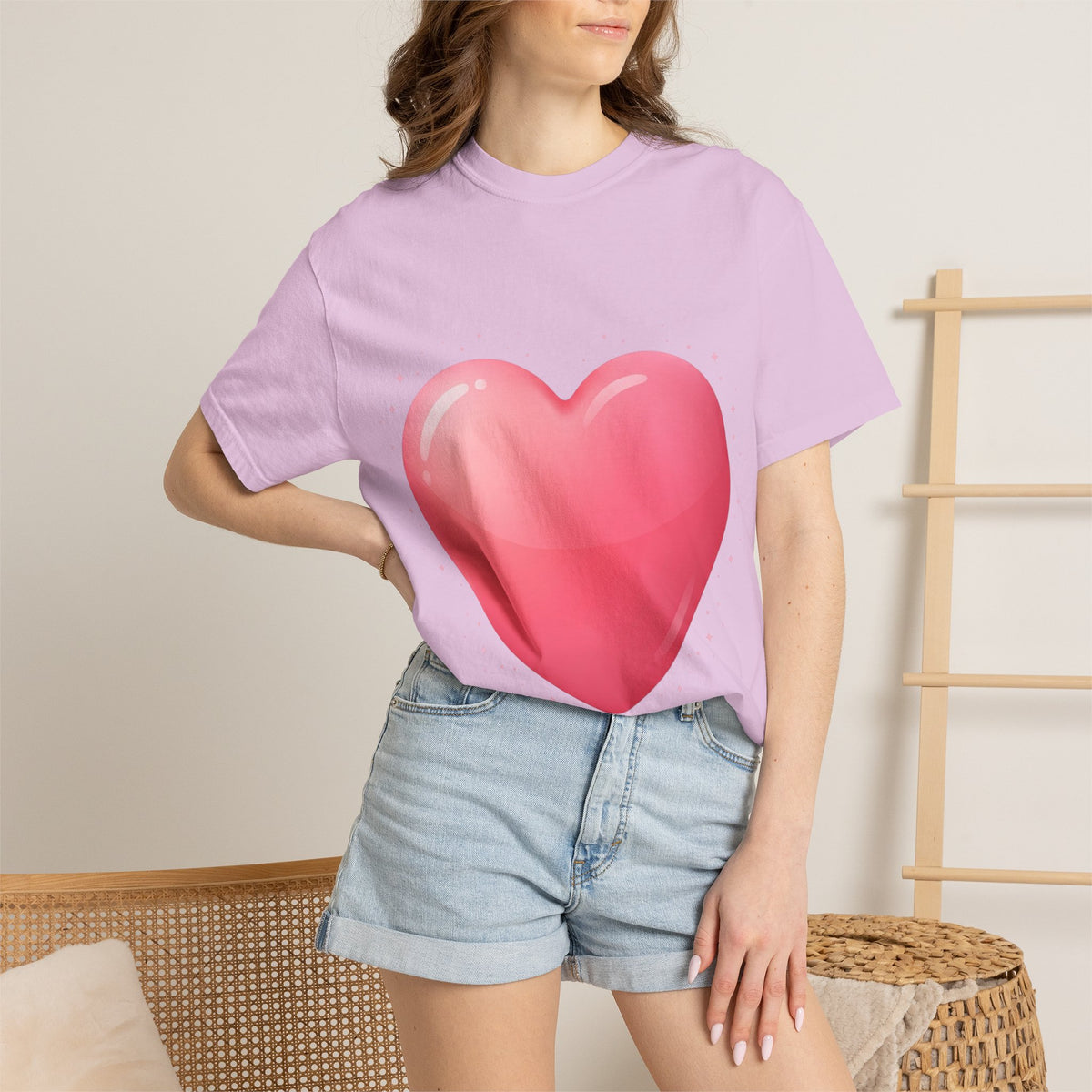 Pink Heart Unisex Garment-Dyed T-shirt