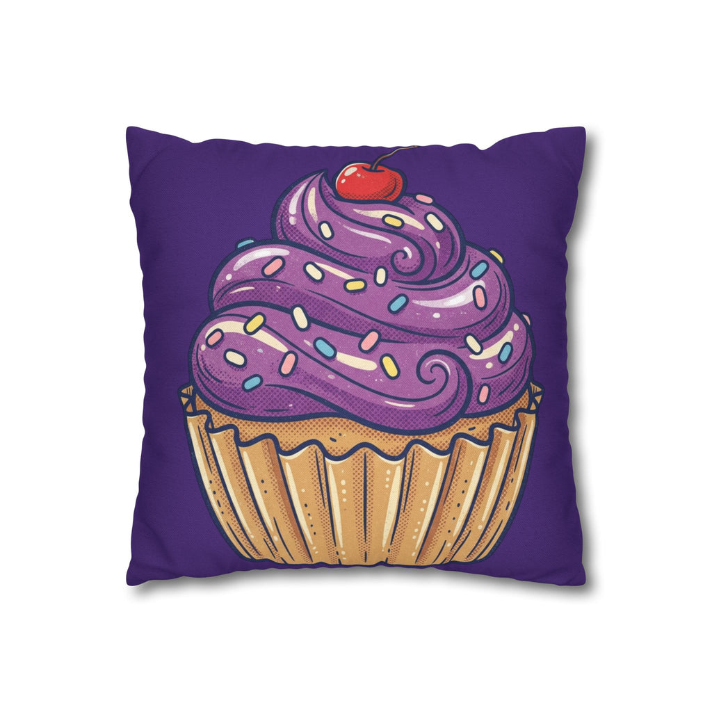 Purple Cupcake Decorative Pillowcase — Cute Dessert Throw Pillow Cover- Dark Purple