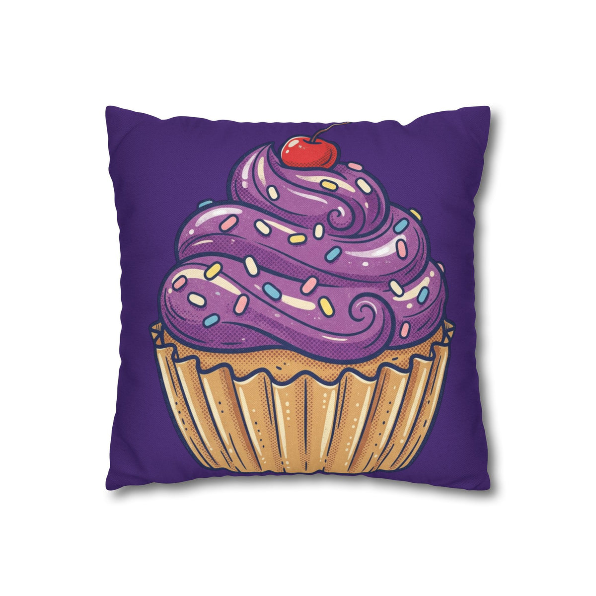 Purple Cupcake Decorative Pillowcase — Cute Dessert Throw Pillow Cover- Dark Purple