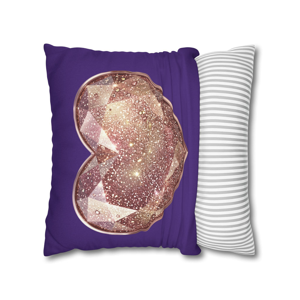Sparkling Rose Gold Heart Pillowcase — Decorative Square Throw Pillow Cover- Dark Purple