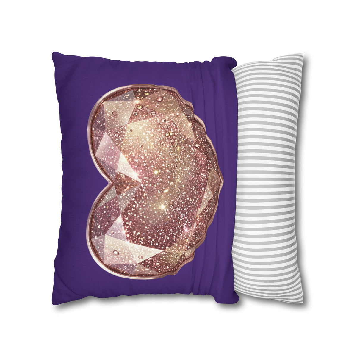 Sparkling Rose Gold Heart Pillowcase — Decorative Square Throw Pillow Cover- Dark Purple