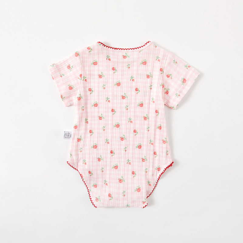 Clothes Cute Infant Short Sleeve Onesie Round Neck Button-Up T-Shirt Baby Bodysuit