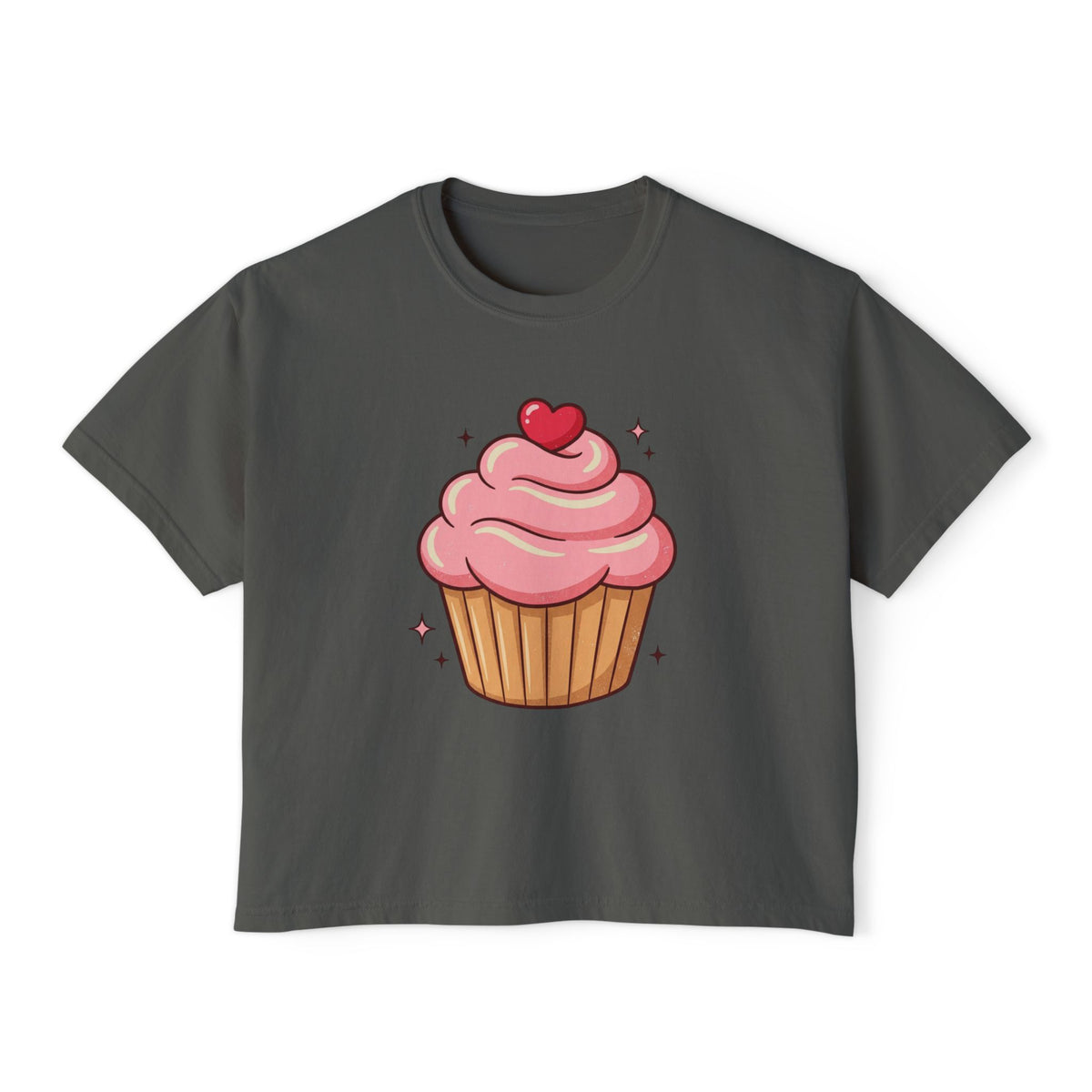 Cupcake Graphic Boxy Tee — Cute Pink Dessert Shirt for Women