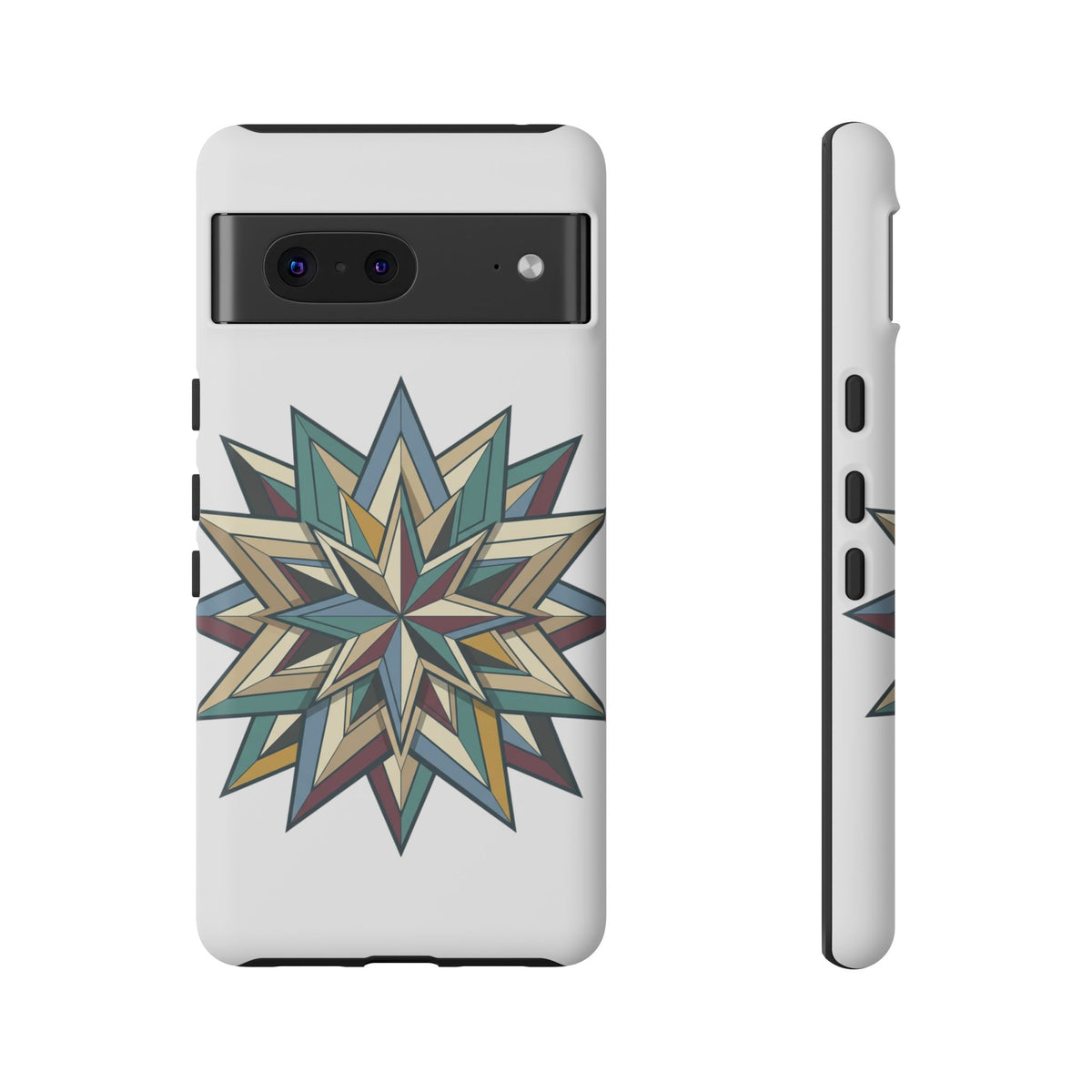Geometric Star Phone Case — Teal & Earthtone Mandala Design