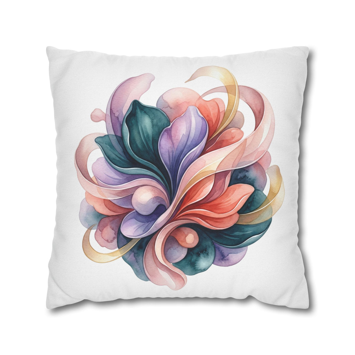 Abstract Floral Accent Pillow White  — Watercolor Swirl Decorative Cushion Cover