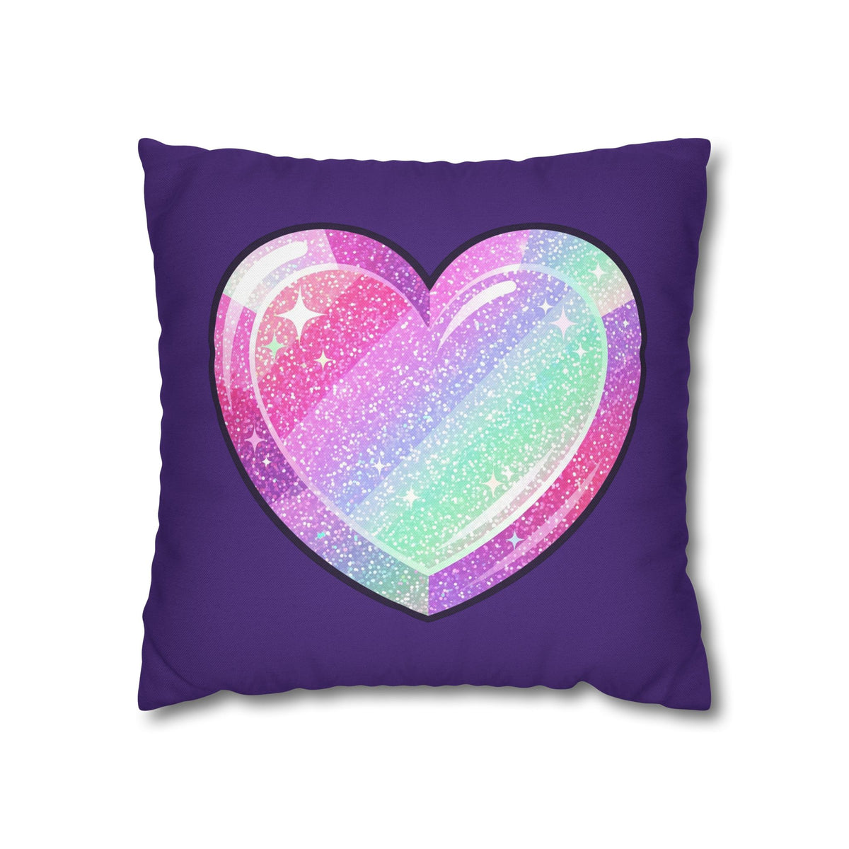 Pastel Glitter Heart Pillowcase Spun Polyester Square Pillowcase- Dark Purple