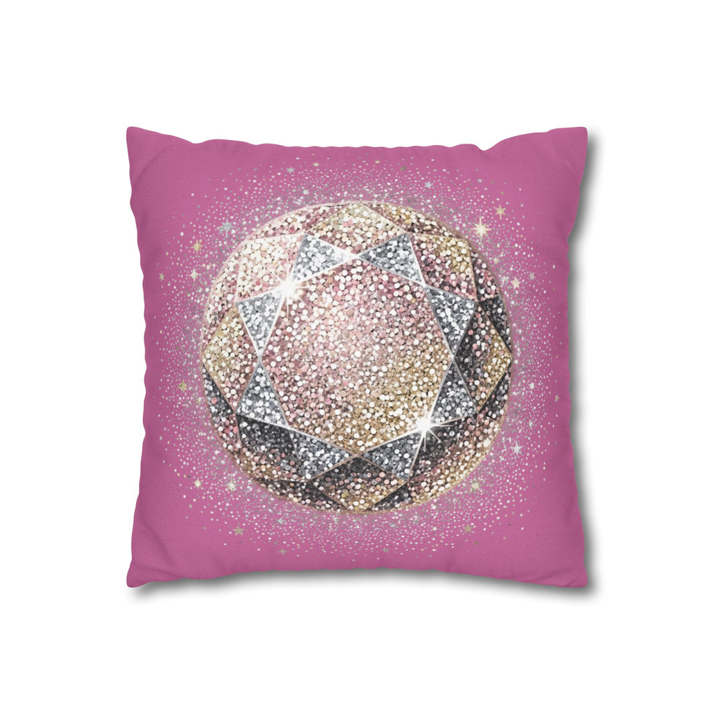 Glittery Light Pink Spun Polyester Square Pillowcase