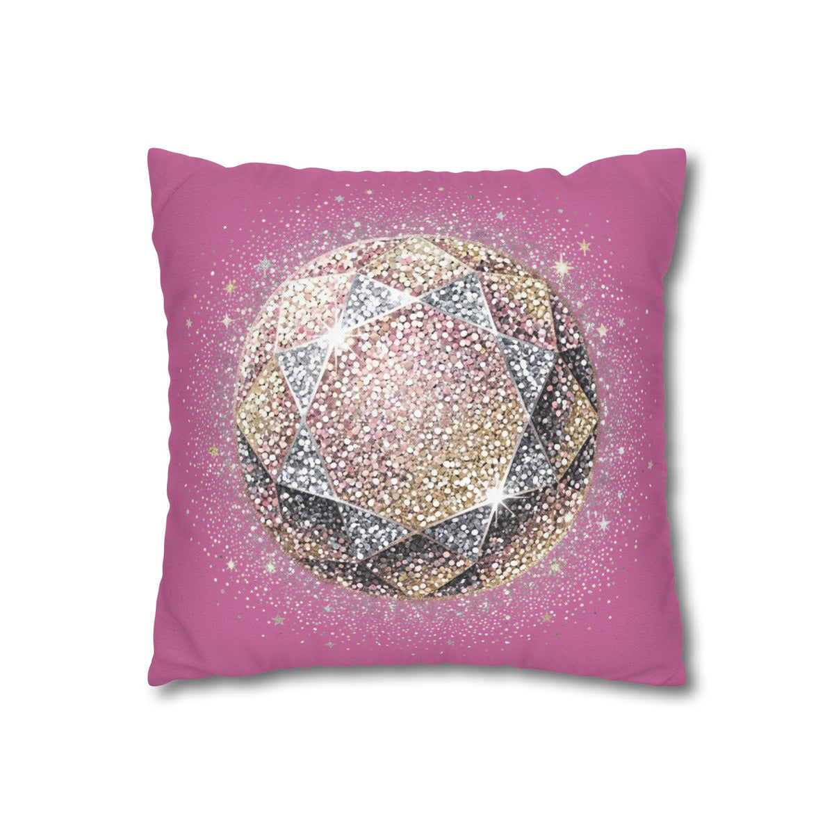 Glittery Light Pink Spun Polyester Square Pillowcase