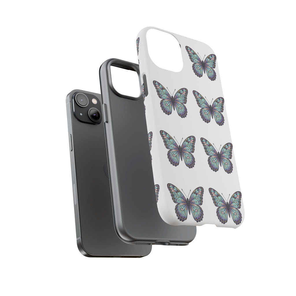 Butterfly Pattern Tough Phone Case — Vintage Teal Floral Protective Cover