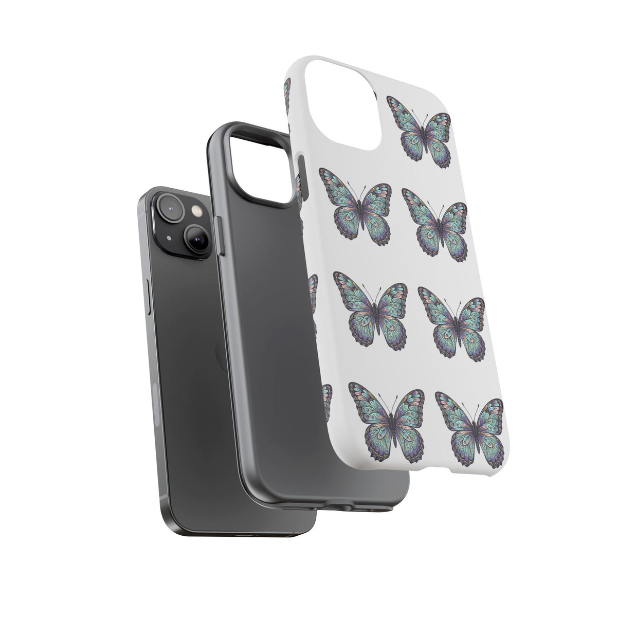 Butterfly Pattern Tough Phone Case — Vintage Teal Floral Protective Cover
