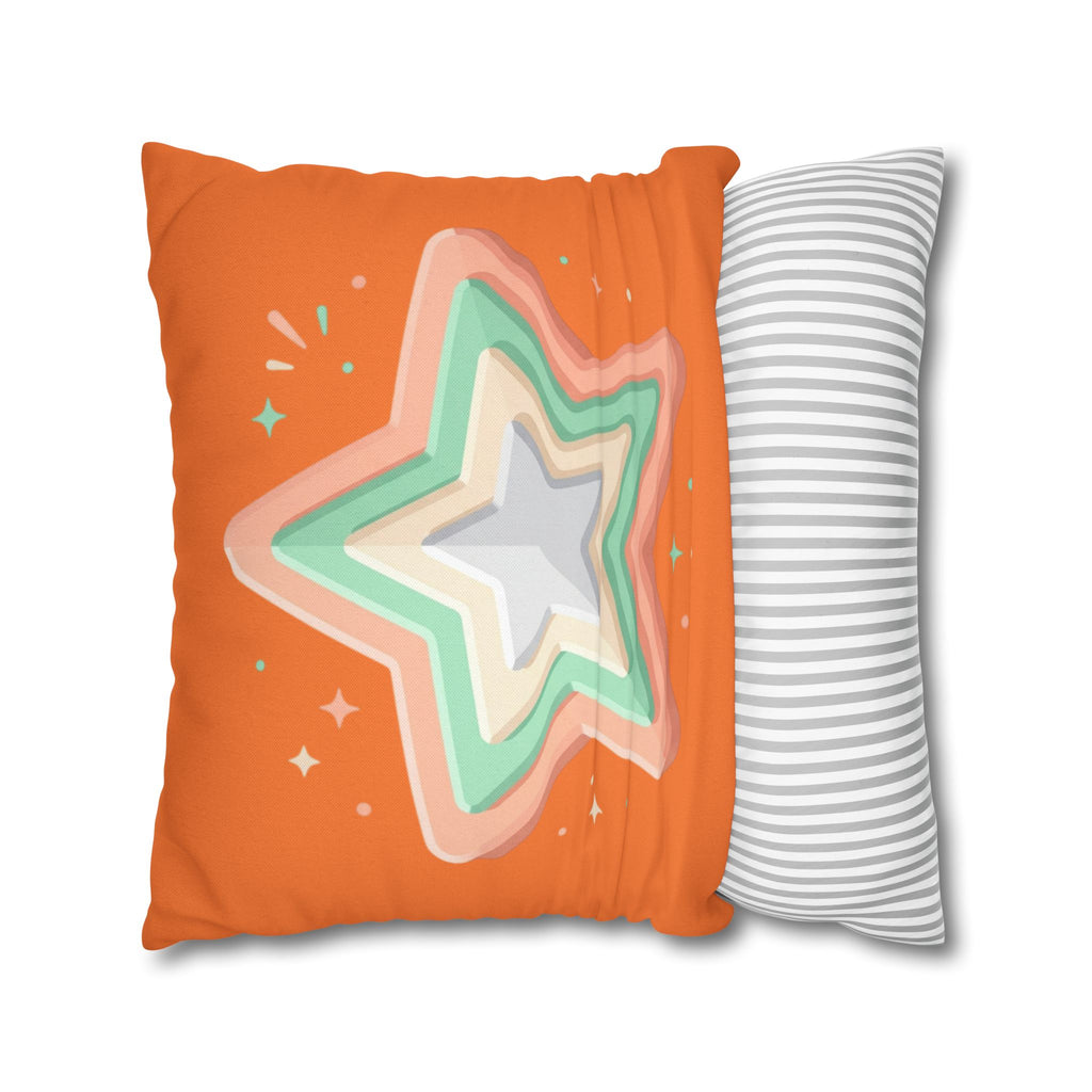 Star Shape Orange Spun Polyester Square Pillowcase