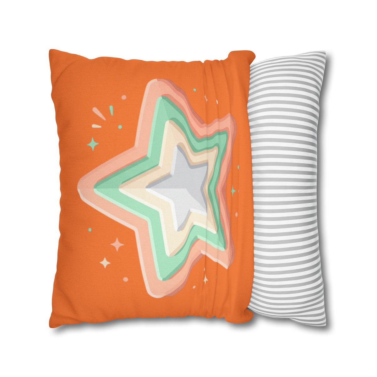 Star Shape Orange Spun Polyester Square Pillowcase