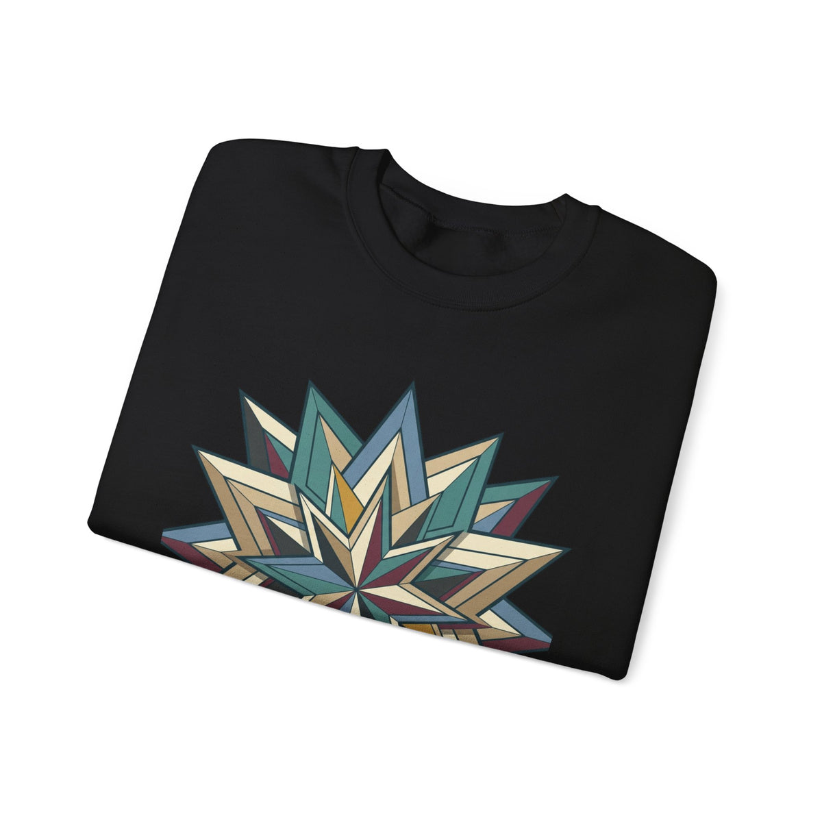 Crewneck Sweatshirt — Geometric Starburst Mandala Design