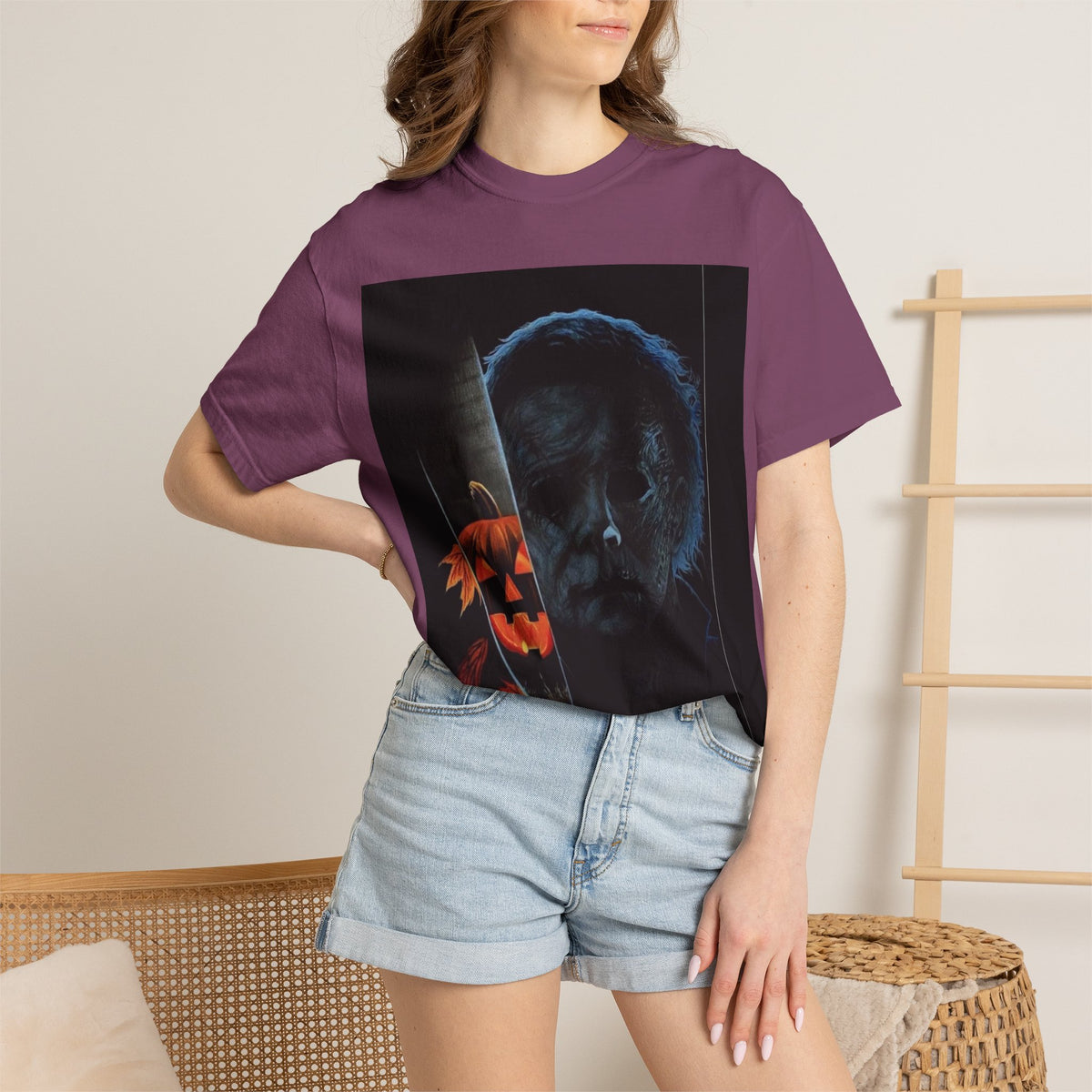 T-Shirt — Halloween Split-Face Pumpkin & Michael Myers Horror Graphic