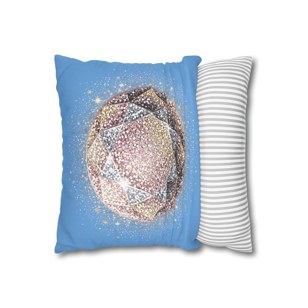 Glittery Light Blue Spun Polyester Square Pillowcase