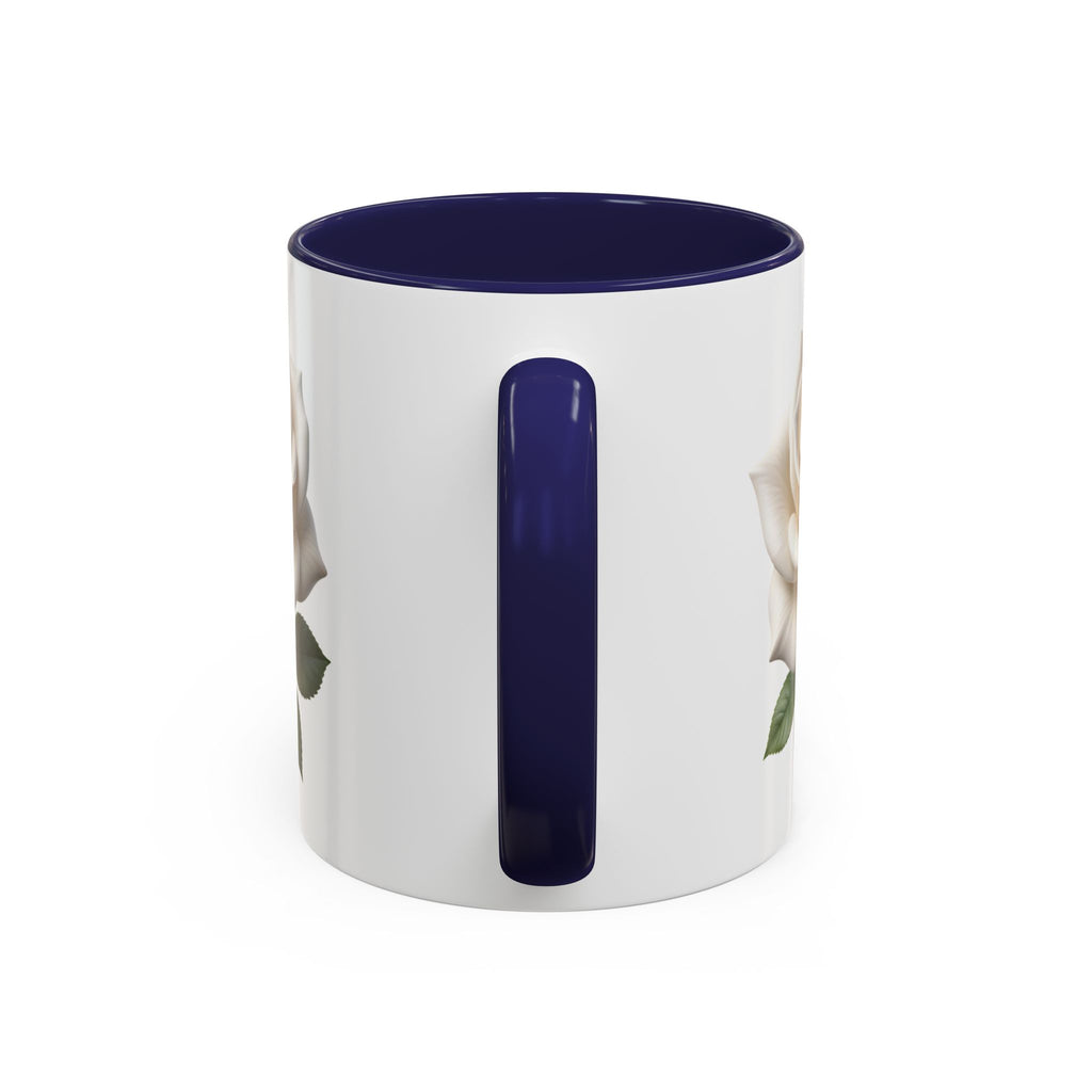 White Rose Accent Coffee Mug — Elegant Floral 11/15oz Ceramic