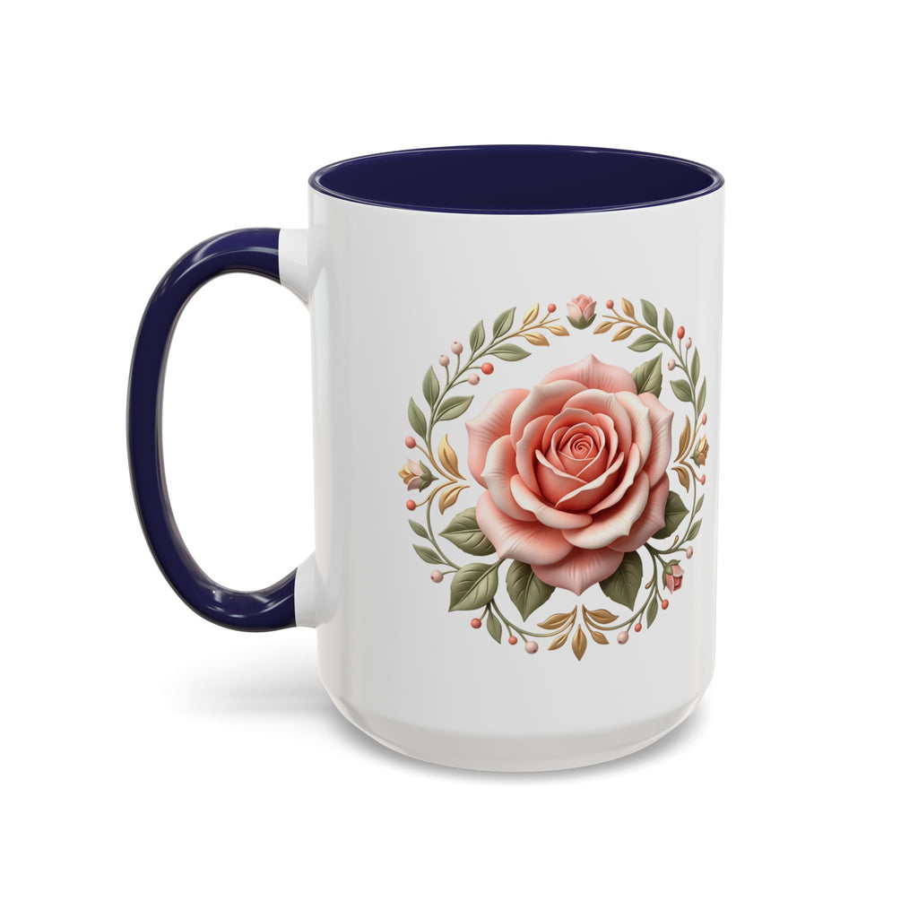 Rose Wreath Accent Coffee Mug — Floral 11/15oz Tea & Coffee Cup