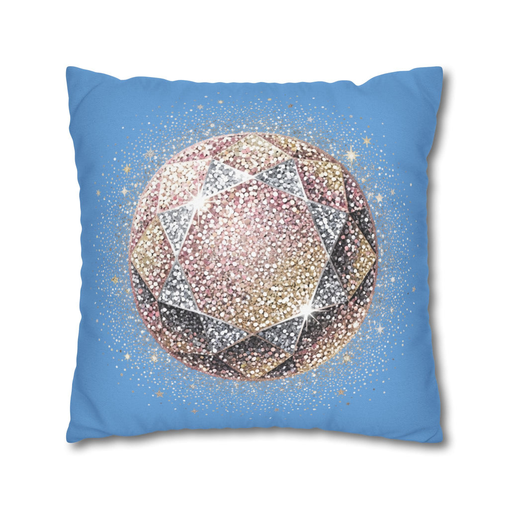 Glittery Light Blue Spun Polyester Square Pillowcase
