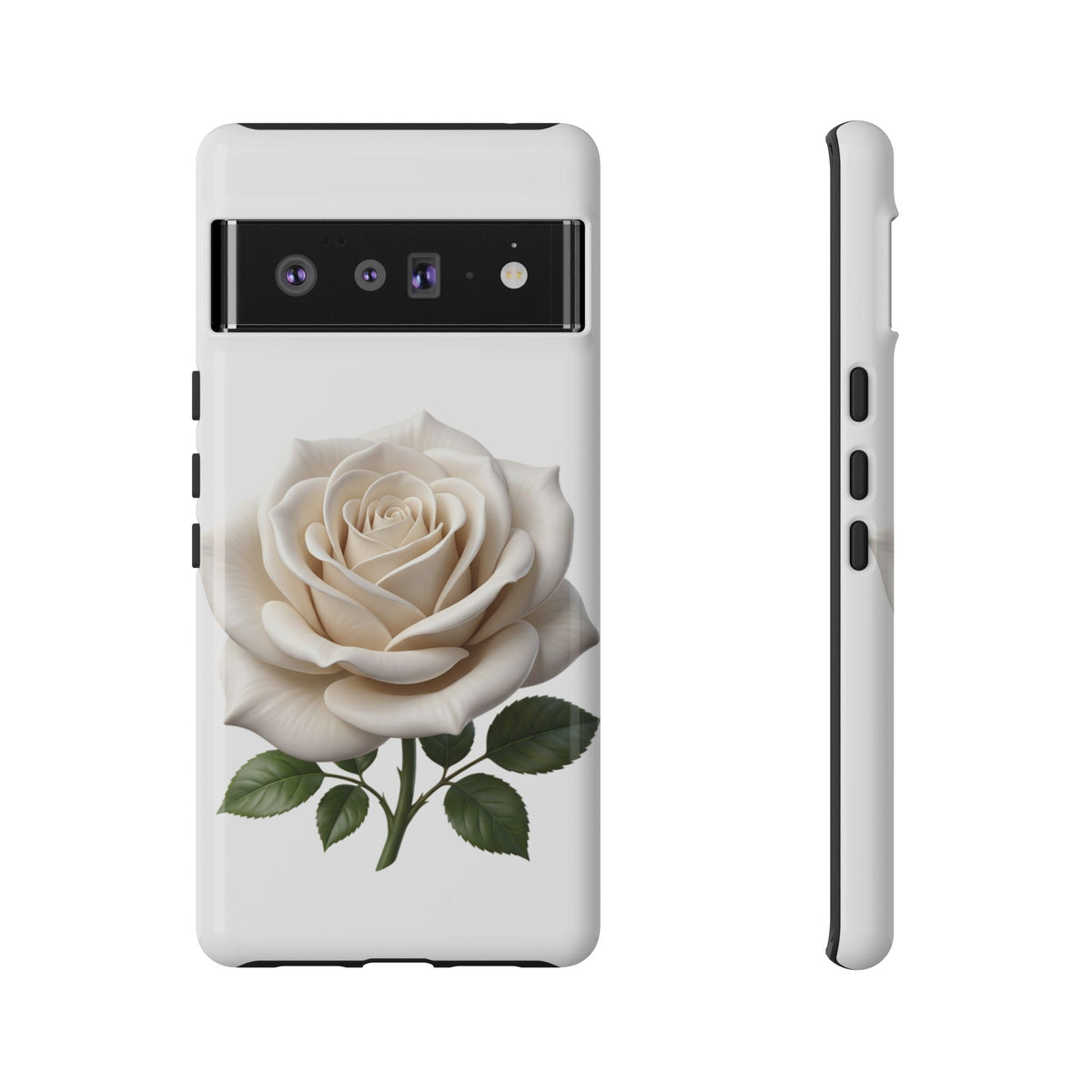 White Rose Tough Phone Case – Elegant Floral Protective Cover