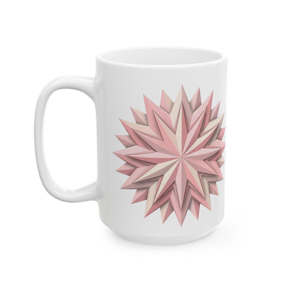 Pink Geometric Star Ceramic Mug — Floral Mandala Coffee Cup (11oz & 15oz)