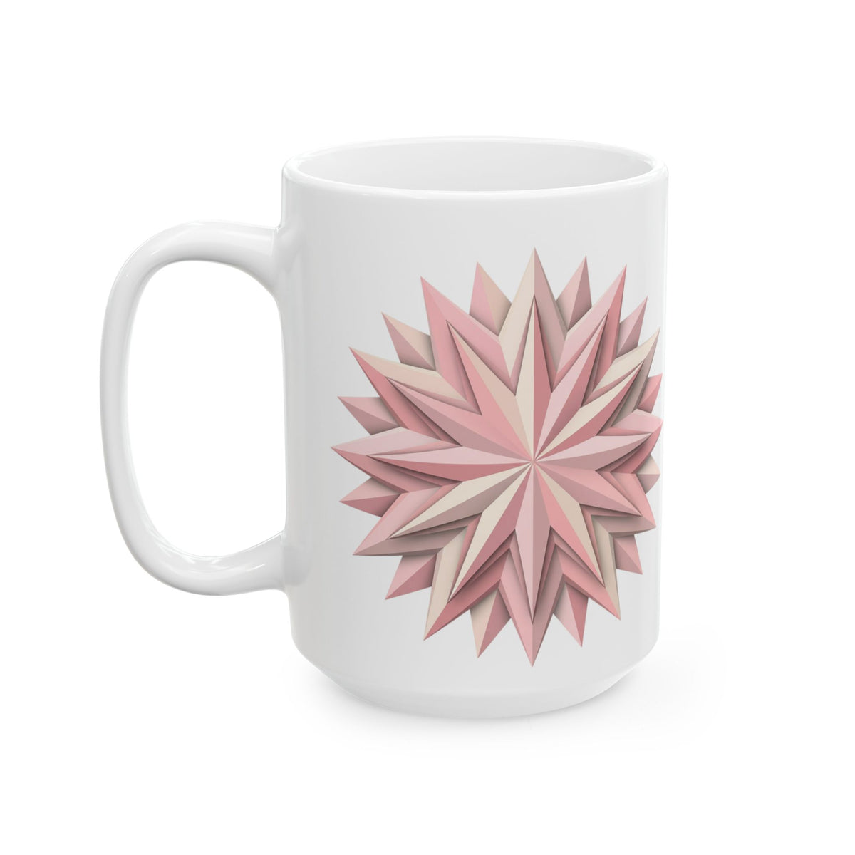 Pink Geometric Star Ceramic Mug — Floral Mandala Coffee Cup (11oz & 15oz)