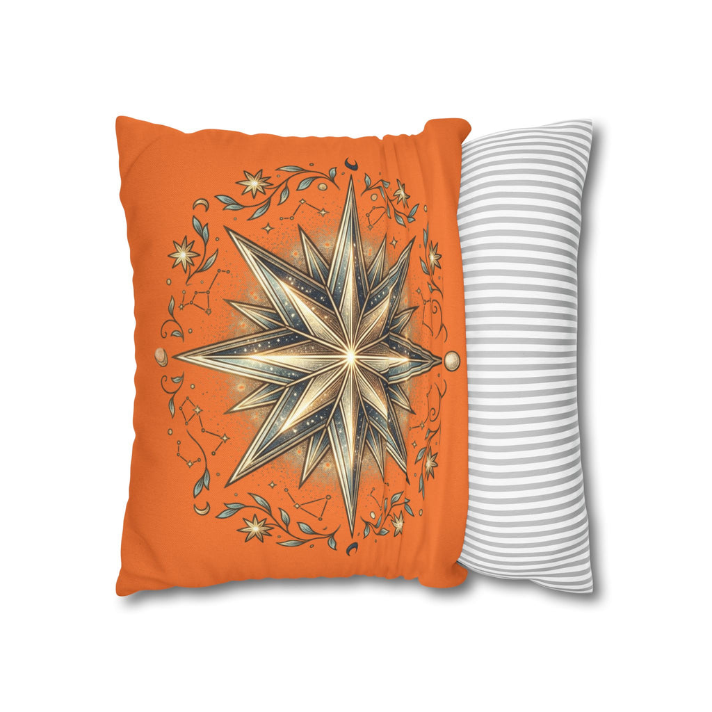 Star Print Orange Spun Polyester Square Pillowcase