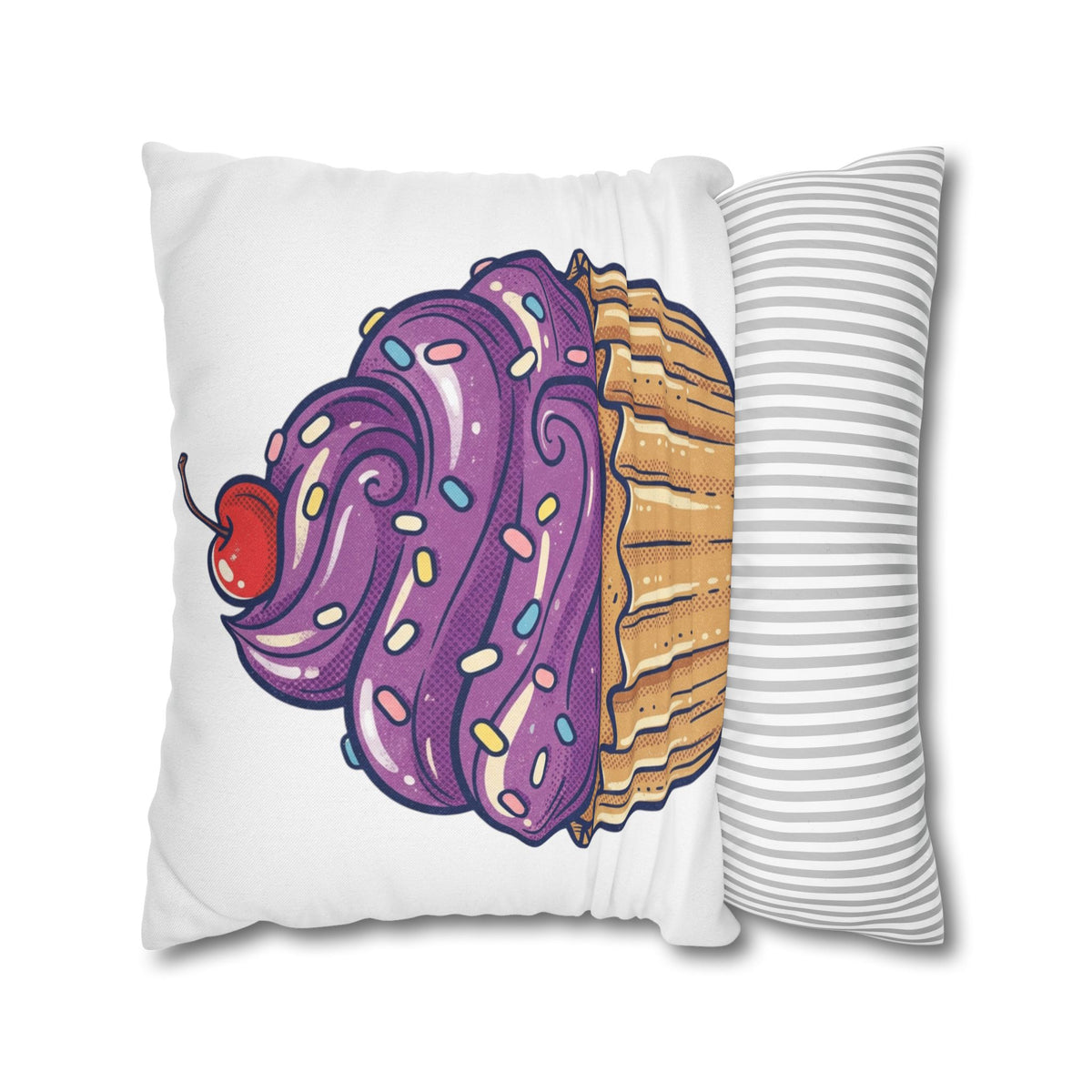 Cupcake Pillowcase — Cute Purple Frosting Decorative Throw Pillow Cover- White