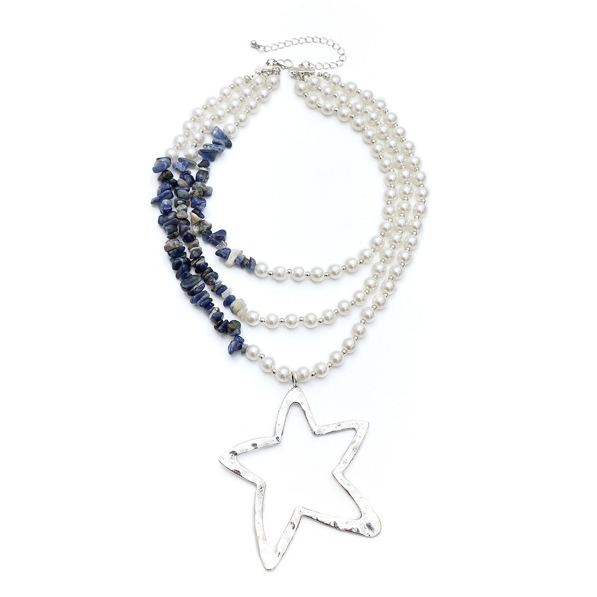 Retro imitation pearl bead necklaces, pine stone necklaces, multi-layered minimalist star necklaces