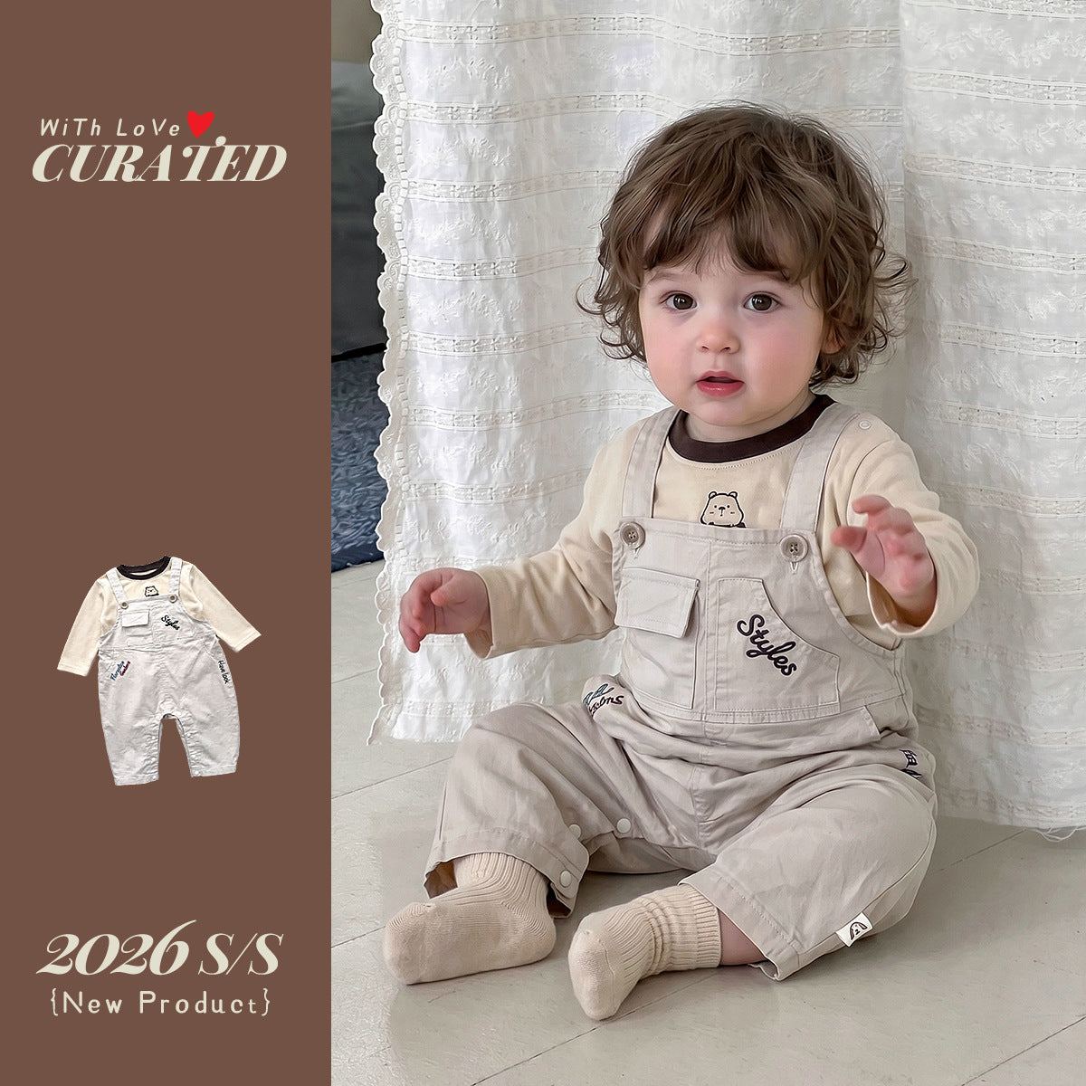 Soft Cartoon Long Sleeve T-Shirt Two-Piece Set, 1-Year-Old Boy Bib Pants Autumn