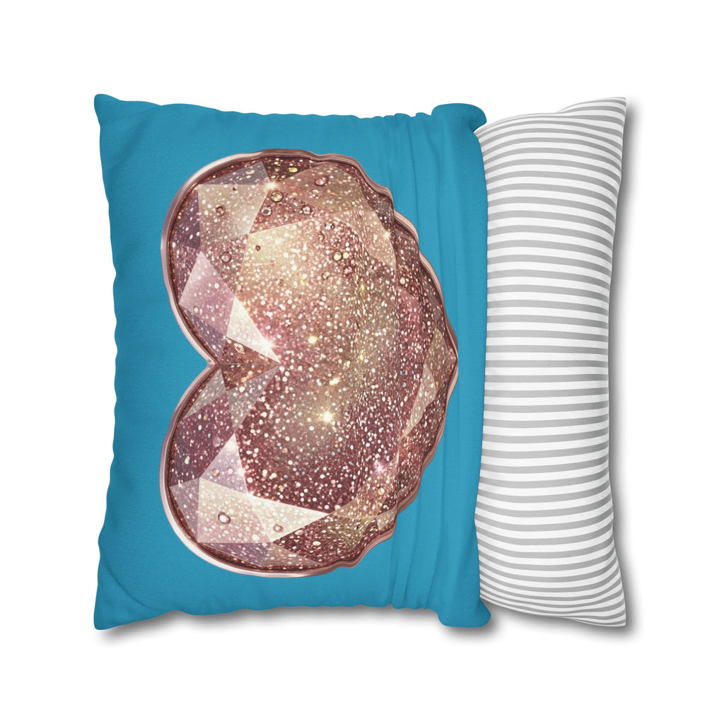 Sparkling Rose Crystal Heart Pillowcase — Decorative Square Throw Pillow Cover- Turquoise