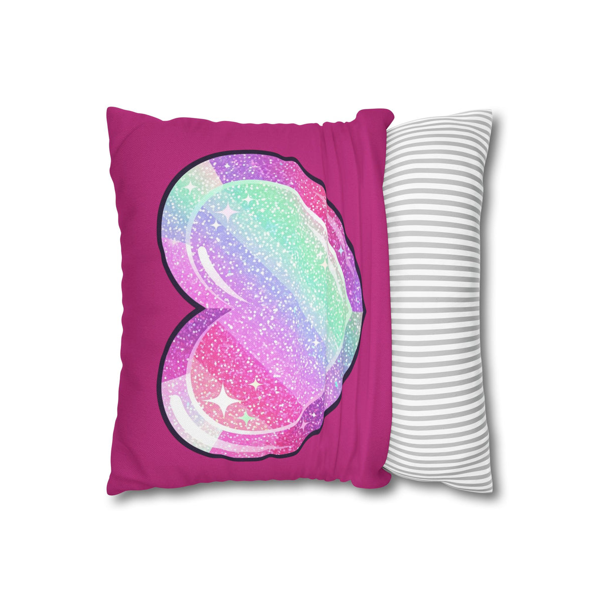 Pastel Glitter Heart Pillowcase Spun Polyester Square Pillowcase- Magenta