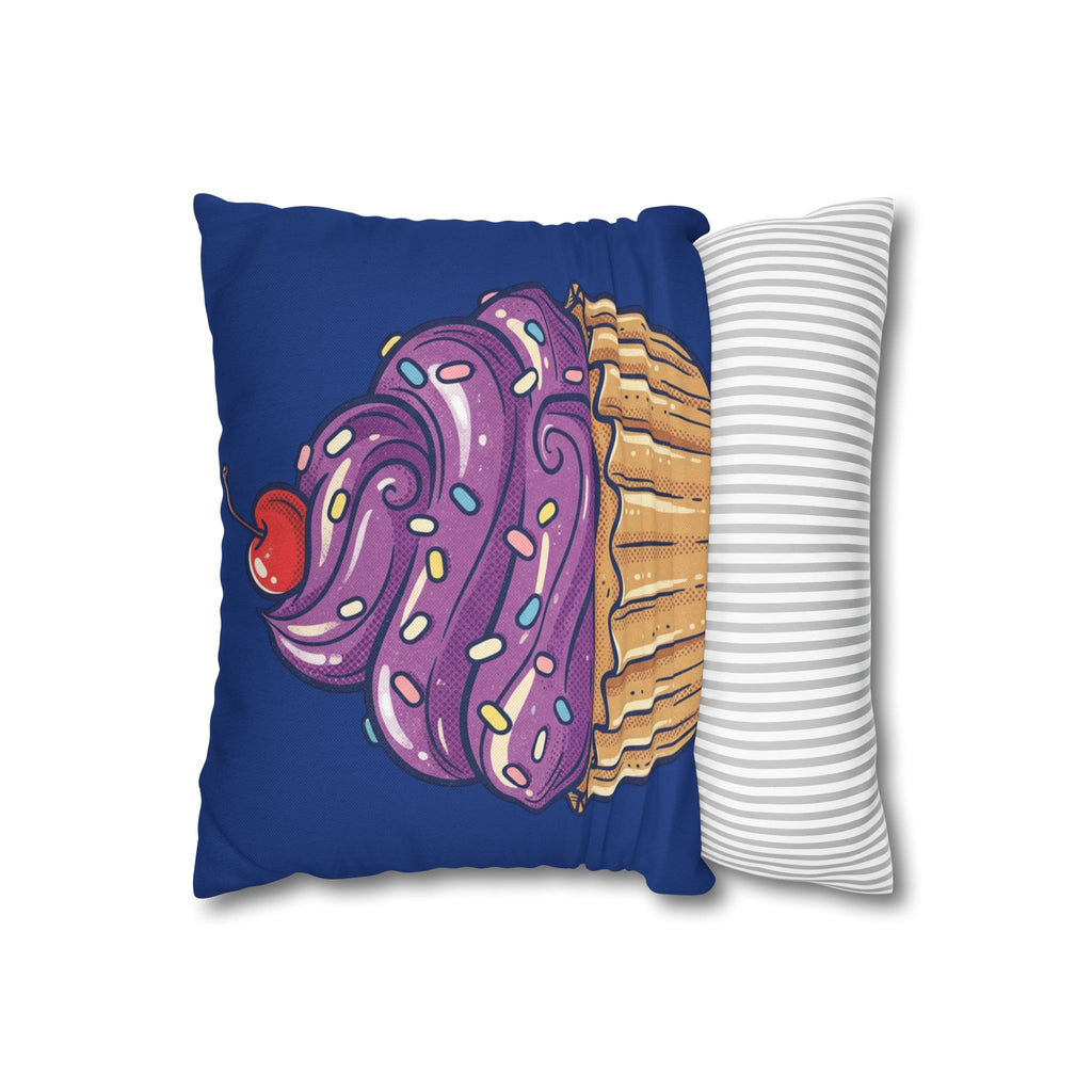 Cupcake Decor Pillowcase — Purple Frosting Dessert Throw Pillow Cover- Navy