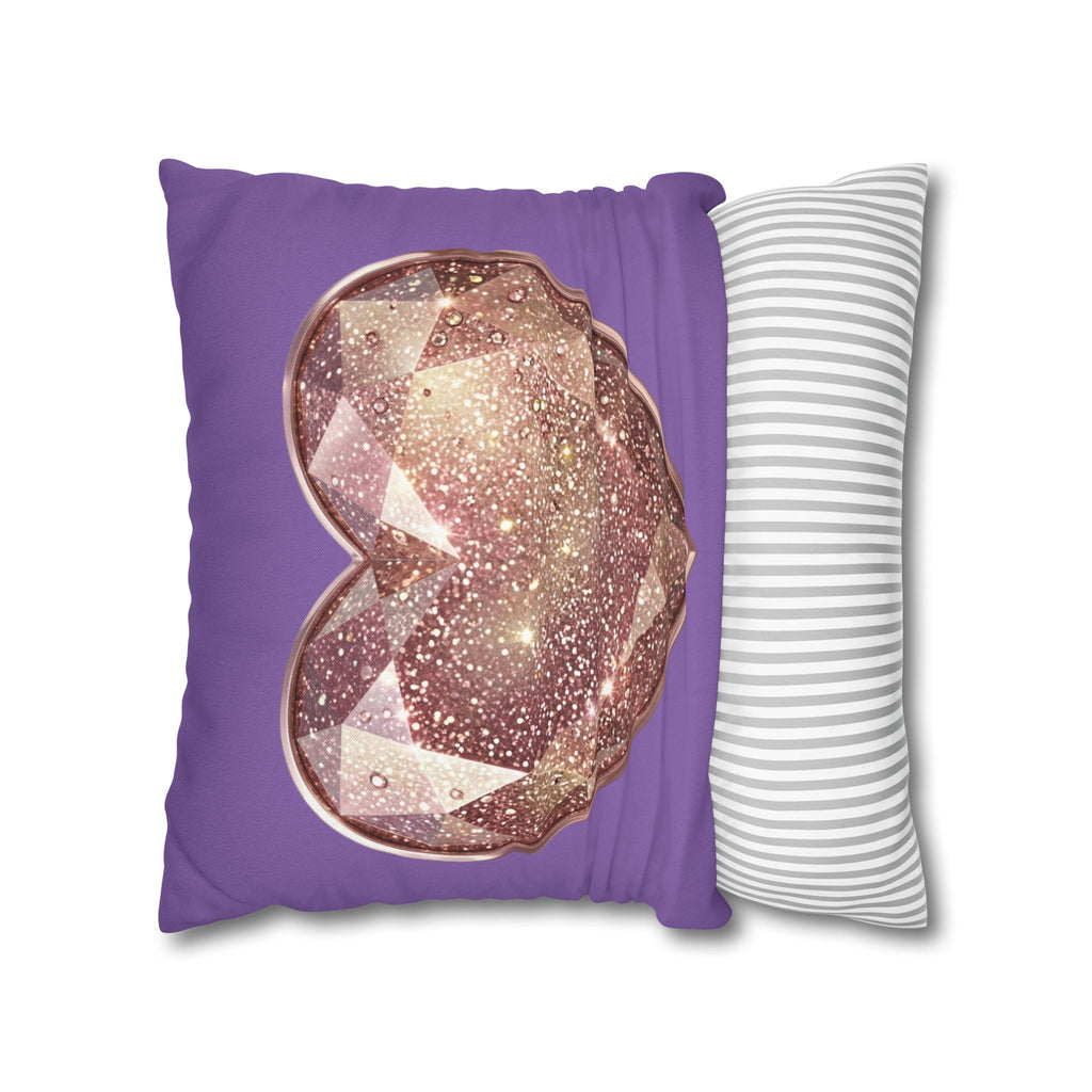 Glitter Gem Heart Pillowcase — Purple Decorative Throw Pillow Cover- Light Purple
