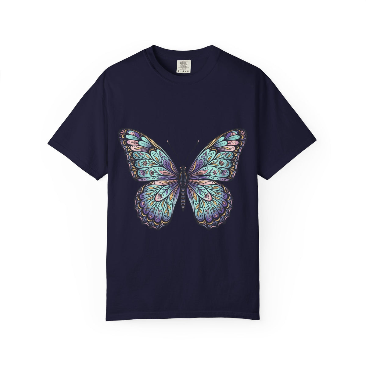 Butterfly Art T‑Shirt — Blue Purple Ornamental Butterfly Graphic Tee