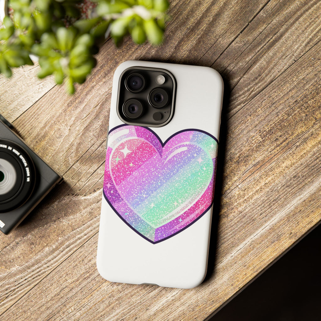 Pastel Glitter Heart Tough Phone Case — Cute Protective Phone Cover
