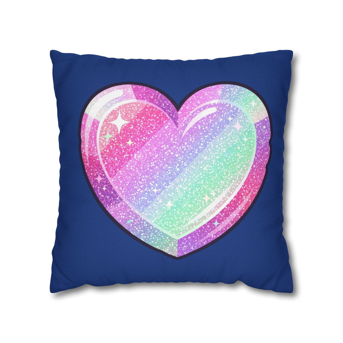 Pastel Glitter Heart Pillowcase Spun Polyester Square Pillowcase- Navy