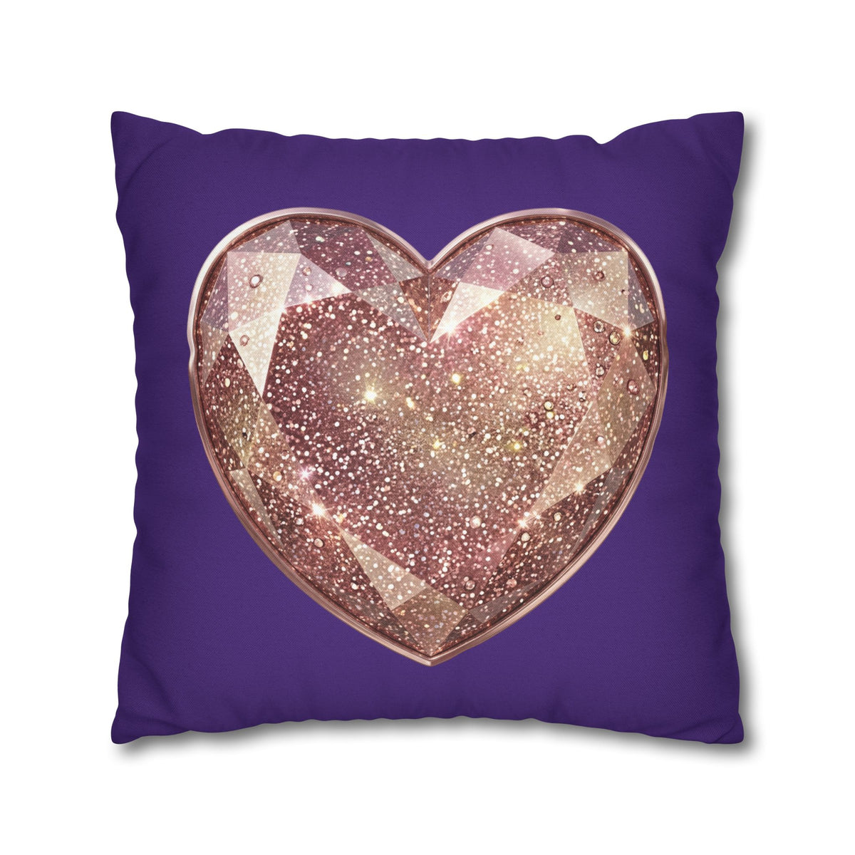 Sparkling Rose Gold Heart Pillowcase — Decorative Square Throw Pillow Cover- Dark Purple