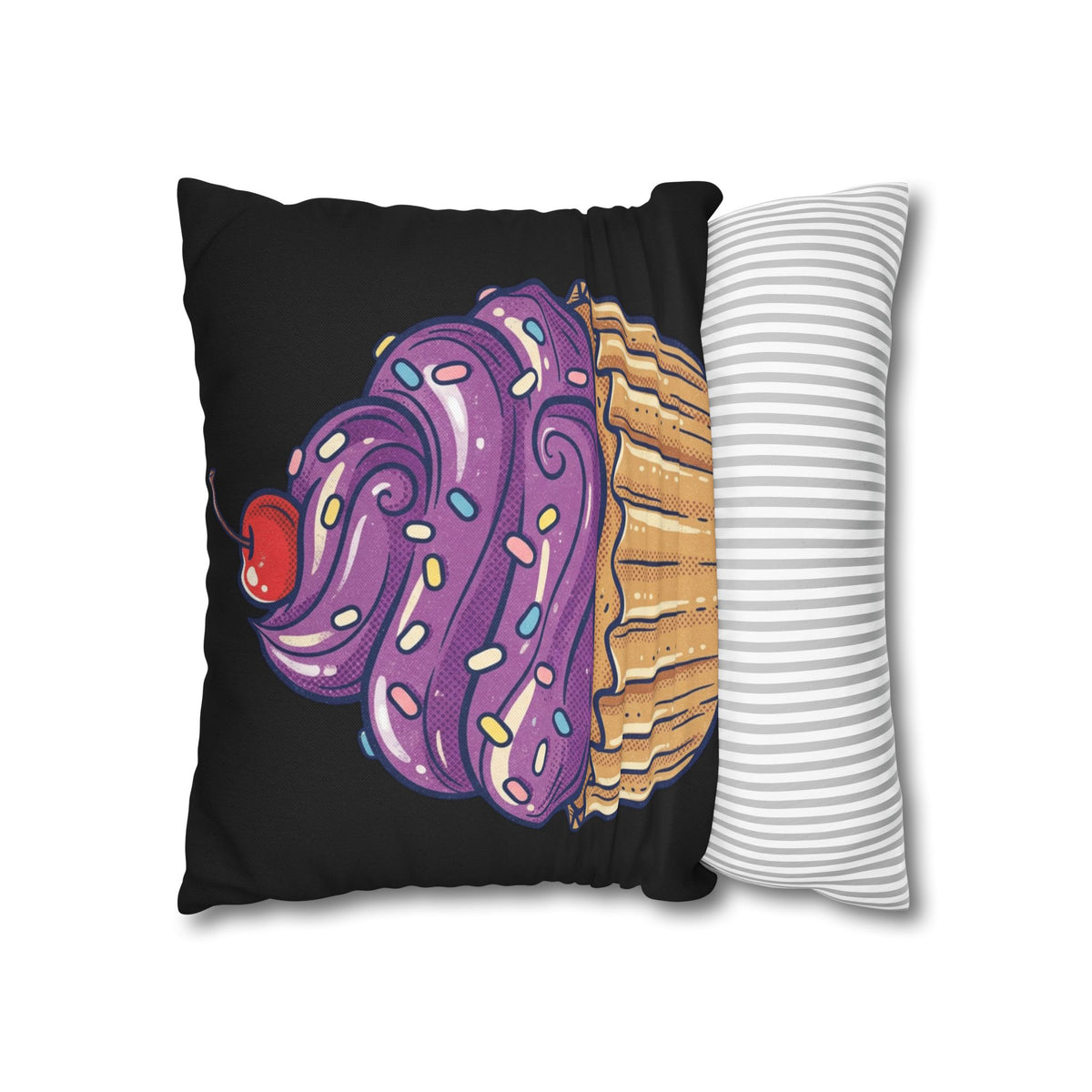 Cupcake Art Pillowcase — Purple Frosting Decorative Throw Pillowcase- Black